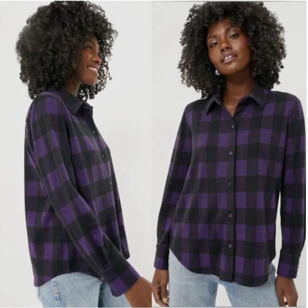 Tuckernuck Flannel Shirt Large Purple Black Buffalo Check Plaid Western Yoke NWT - Picture 6 of 15